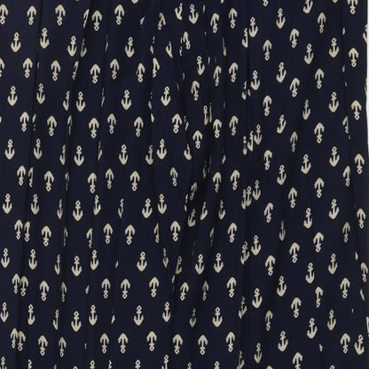 Amphora Womens Blue Geometric Viscose Trousers Size XL L31 in Regular - Anchor Print
