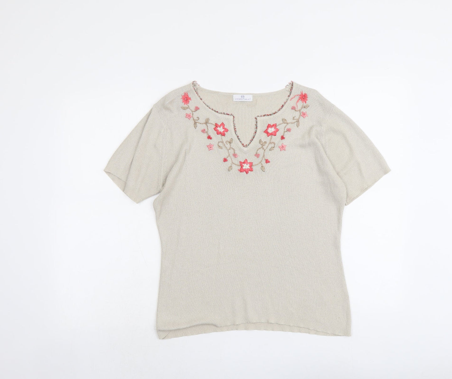 Womens UK Size 14 Essentials Beige Henley Jumper
