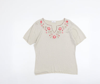 Womens UK Size 14 Essentials Beige Henley Jumper