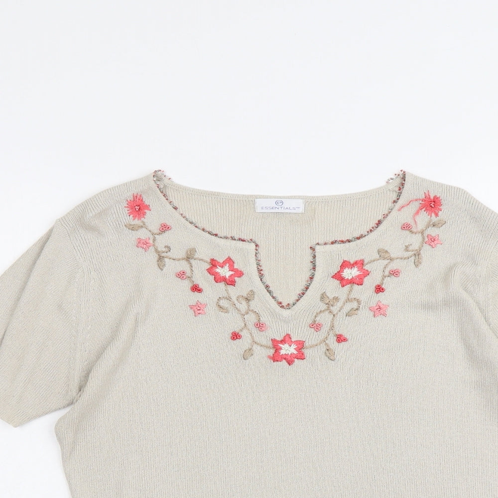 Womens UK Size 14 Essentials Beige Henley Jumper