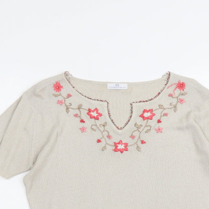 Womens UK Size 14 Essentials Beige Henley Jumper