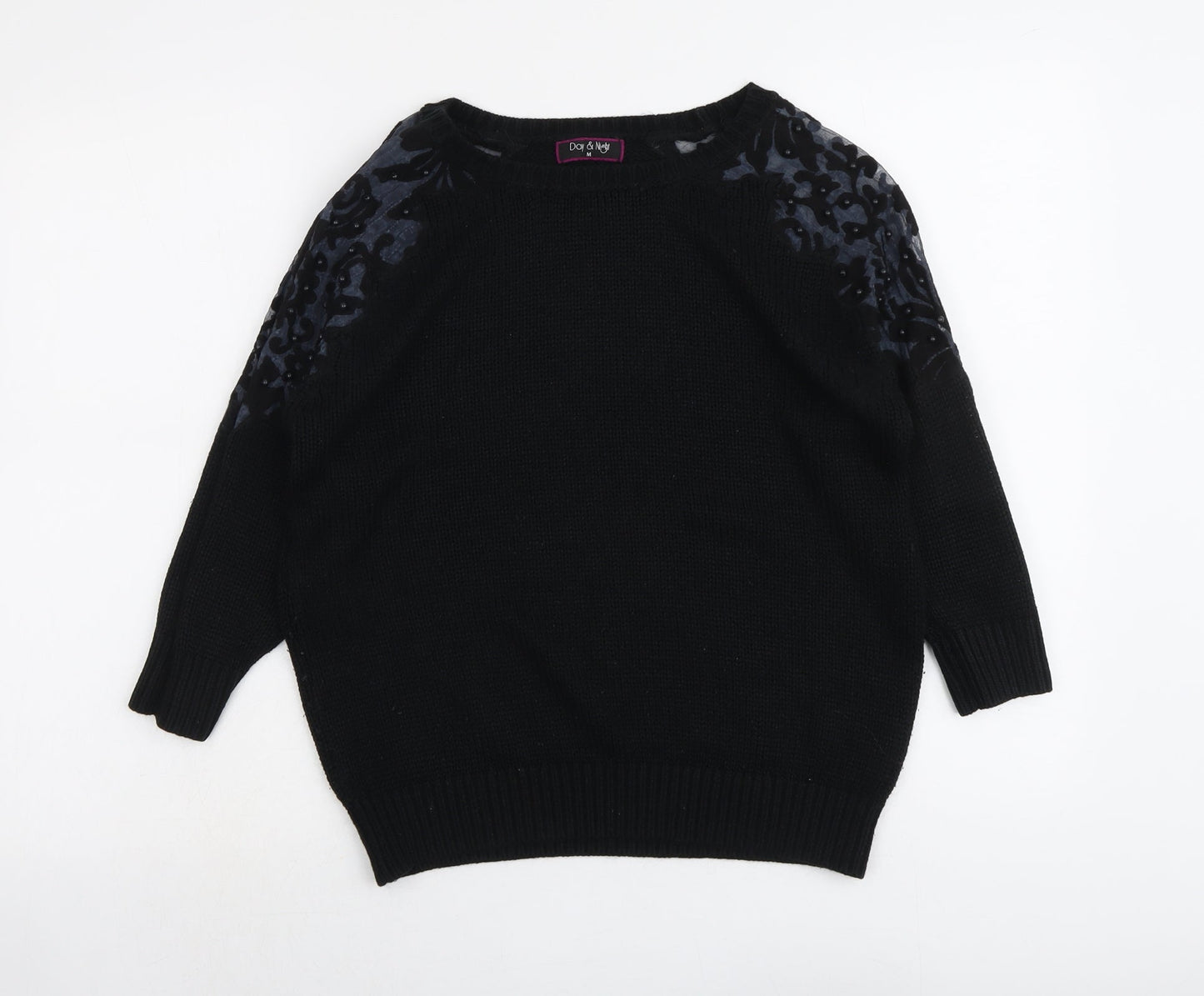 Day&Night Womens Black Round Neck Geometric Acrylic Pullover Jumper Size M