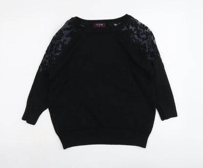 Day&Night Womens Black Round Neck Geometric Acrylic Pullover Jumper Size M