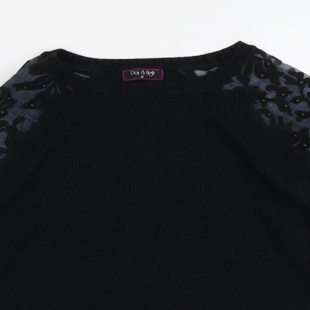 Day&Night Womens Black Round Neck Geometric Acrylic Pullover Jumper Size M
