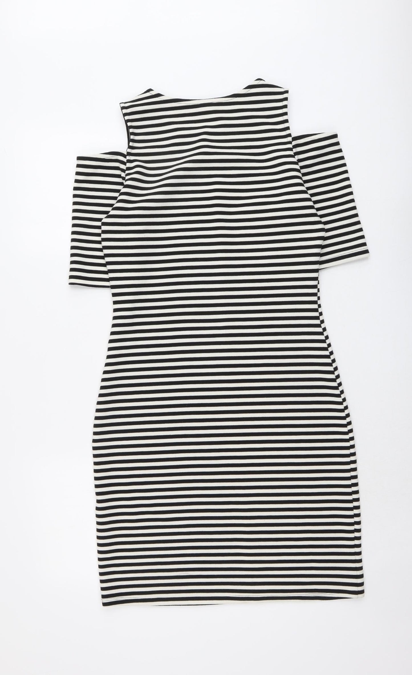 H&M Womens Black Striped Polyester Bodycon Size M Round Neck Pullover - Cold Shoulder