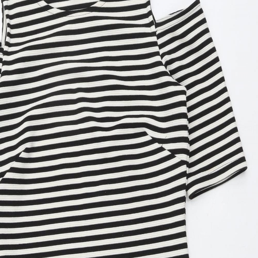 H&M Womens Black Striped Polyester Bodycon Size M Round Neck Pullover - Cold Shoulder