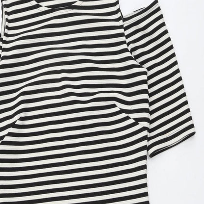 H&M Womens Black Striped Polyester Bodycon Size M Round Neck Pullover - Cold Shoulder