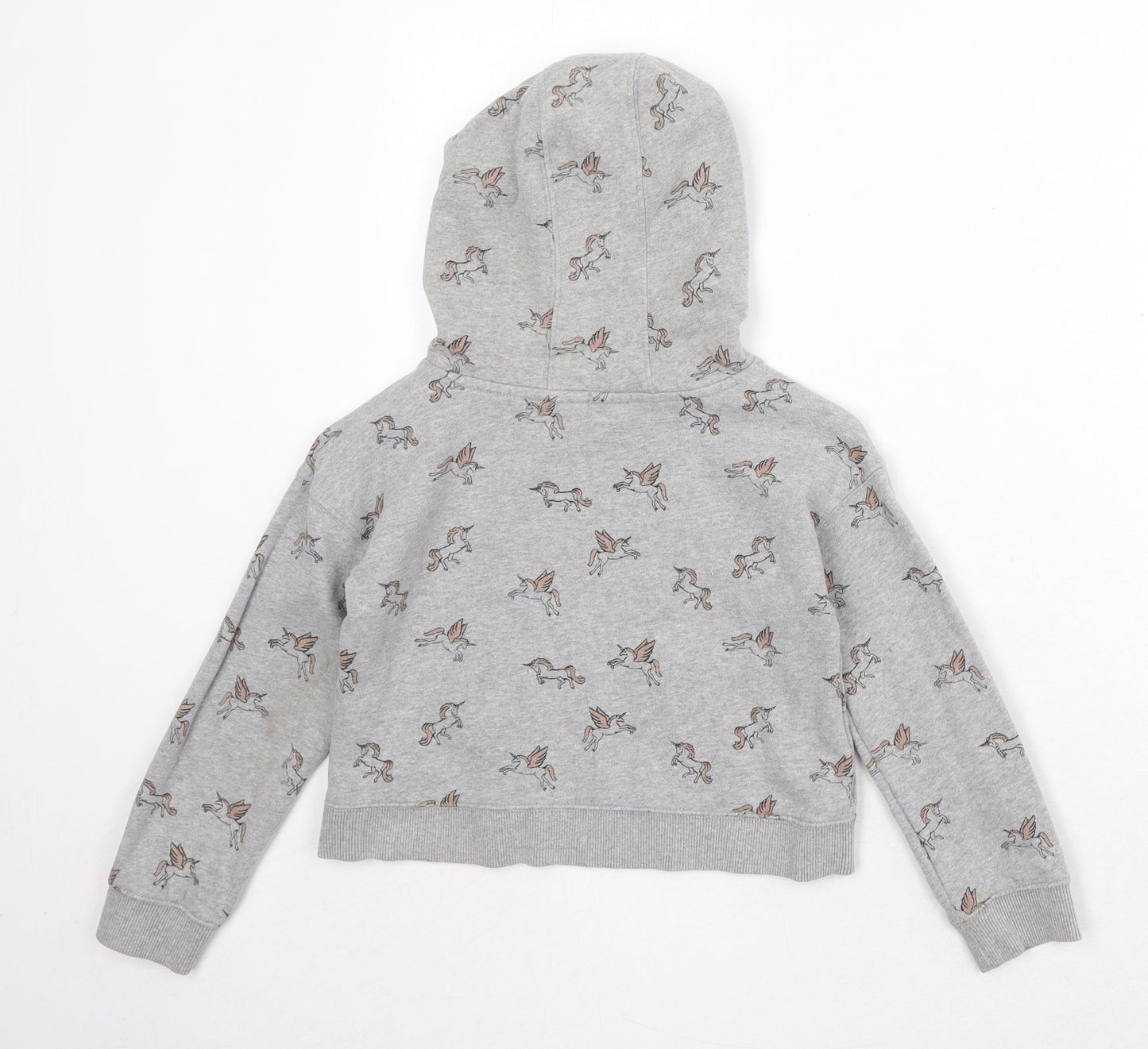 NEXT Girls Grey Geometric Cotton Pullover Hoodie Size 8 Years Pullover - Unicorn Print