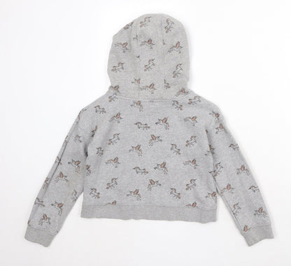 NEXT Girls Grey Geometric Cotton Pullover Hoodie Size 8 Years Pullover - Unicorn Print