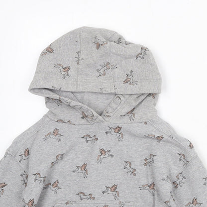 NEXT Girls Grey Geometric Cotton Pullover Hoodie Size 8 Years Pullover - Unicorn Print
