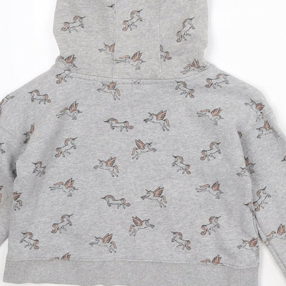 NEXT Girls Grey Geometric Cotton Pullover Hoodie Size 8 Years Pullover - Unicorn Print