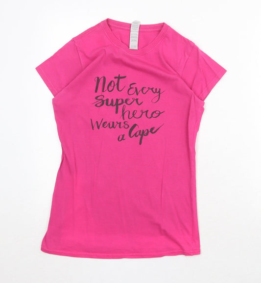 Womens UK Size M Gildan Pink Basic T-Shirt