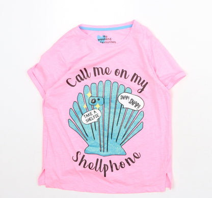 My Weekend Favourites Womens Pink Cotton Basic T-Shirt Size 10 Round Neck - Call Me On My Shellphone