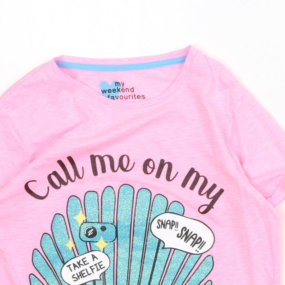 My Weekend Favourites Womens Pink Cotton Basic T-Shirt Size 10 Round Neck - Call Me On My Shellphone