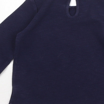 Gap Girls Blue Cotton Basic T-Shirt Size 5 Years Boat Neck Button
