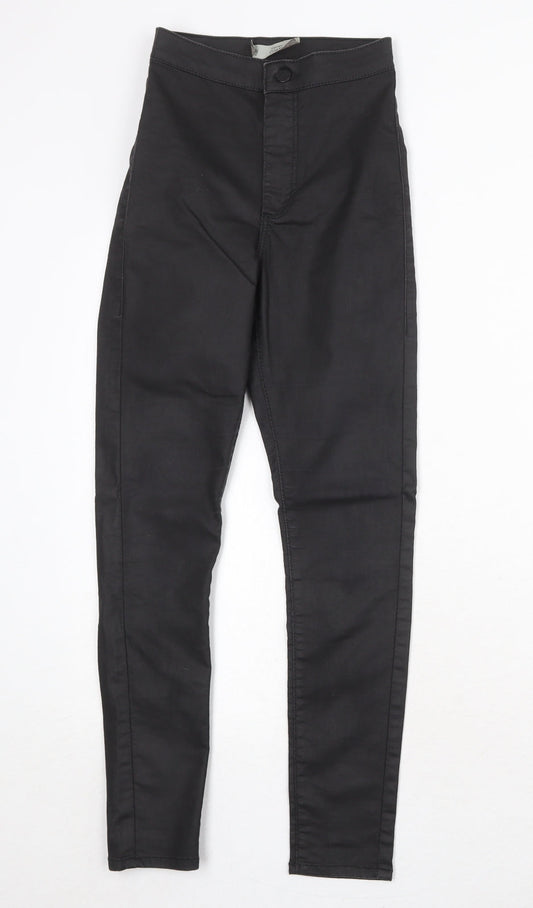 Topshop Womens Black Cotton Skinny Jeans Size 25 in Regular Zip - Coated