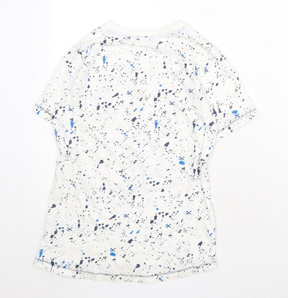 M&Co Boys White Geometric 100% Cotton Pullover T-Shirt Size 9-10 Years Crew Neck Pullover - Squad