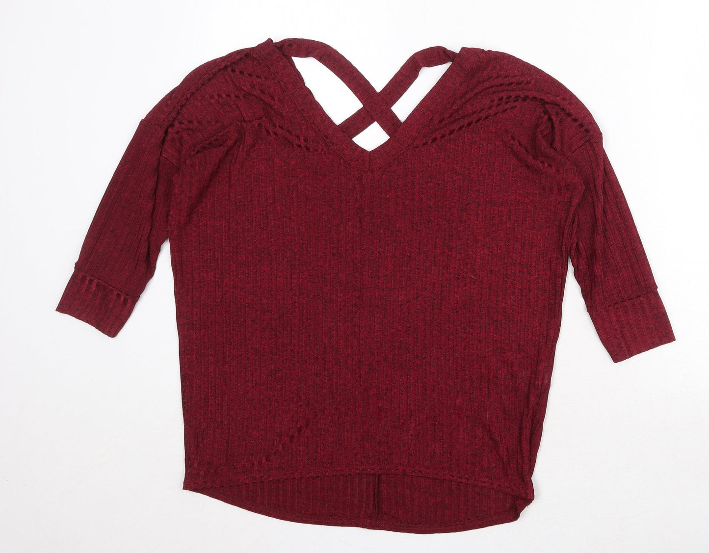 Ayanapa Womens Red V-Neck Polyester Pullover Jumper Size 8