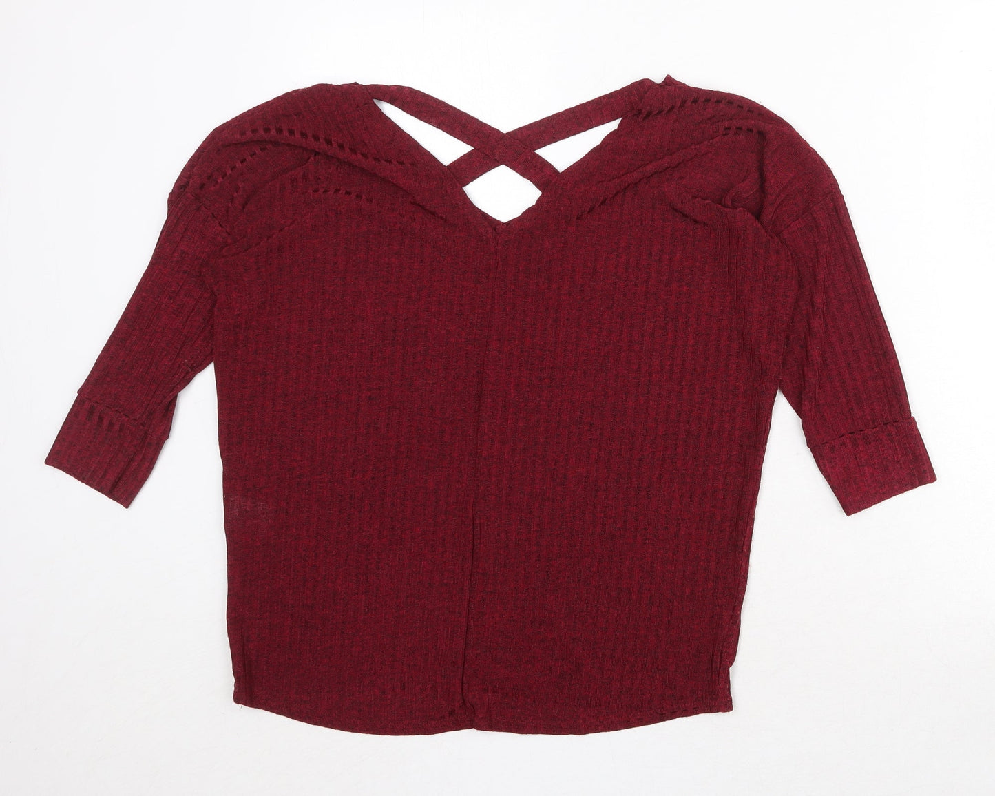 Ayanapa Womens Red V-Neck Polyester Pullover Jumper Size 8