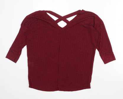 Ayanapa Womens Red V-Neck Polyester Pullover Jumper Size 8