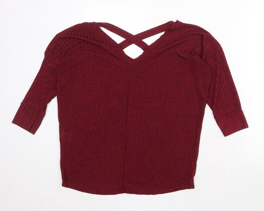 Ayanapa Womens Red V-Neck Polyester Pullover Jumper Size 8