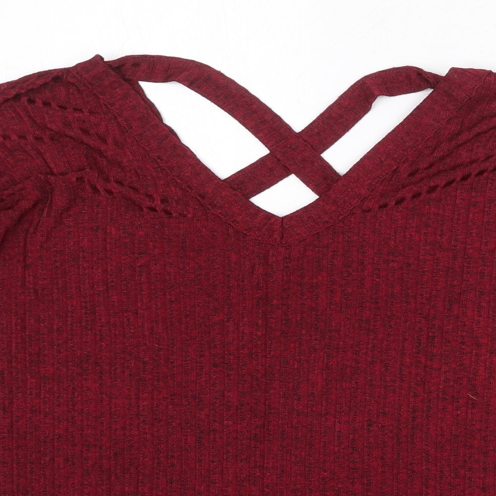 Ayanapa Womens Red V-Neck Polyester Pullover Jumper Size 8