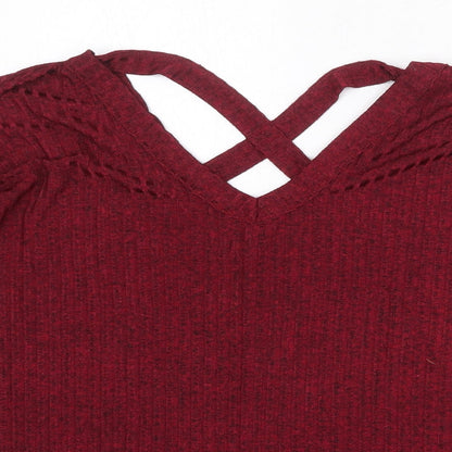 Ayanapa Womens Red V-Neck Polyester Pullover Jumper Size 8