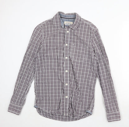 St George Mens Grey Plaid Cotton Button-Up Size S Collared Button