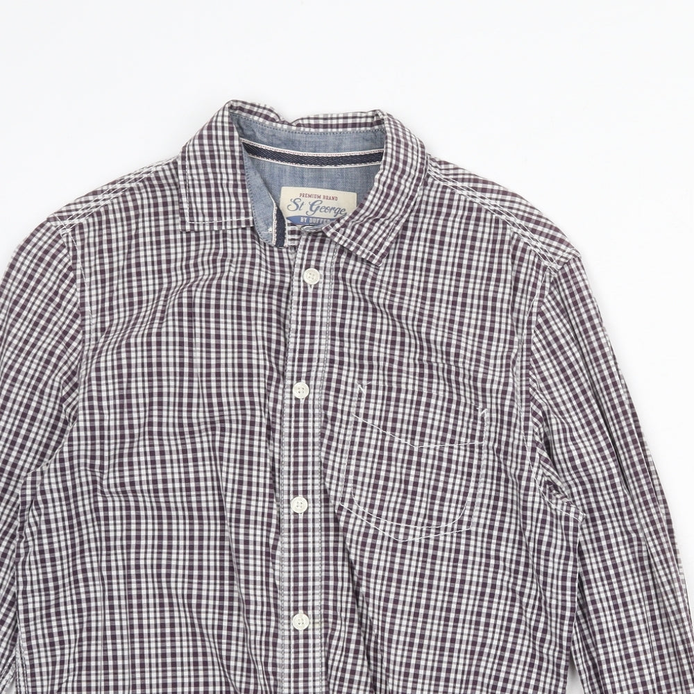 St George Mens Grey Plaid Cotton Button-Up Size S Collared Button