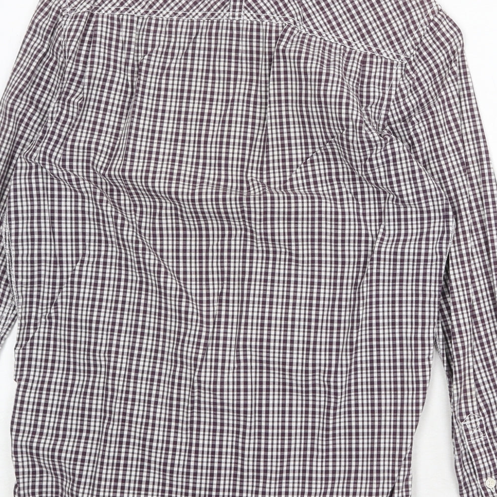 St George Mens Grey Plaid Cotton Button-Up Size S Collared Button