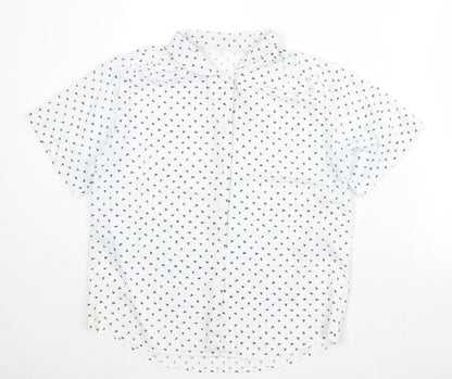 St Michael Womens White Geometric Polyester Basic Button-Up Size 14 Collared