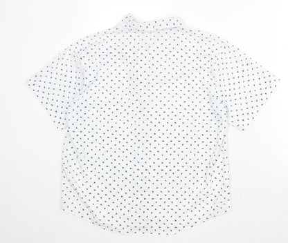 St Michael Womens White Geometric Polyester Basic Button-Up Size 14 Collared