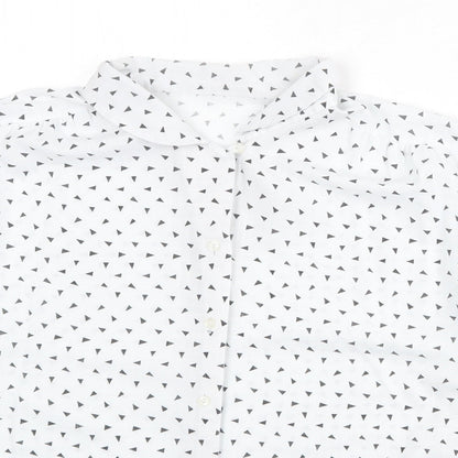 St Michael Womens White Geometric Polyester Basic Button-Up Size 14 Collared