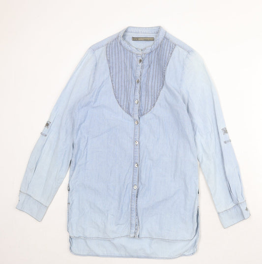 Womens UK Size XS Zara Black Basic Button-Up