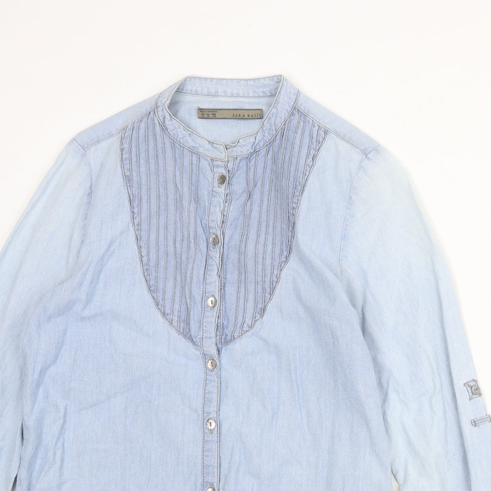 Womens UK Size XS Zara Black Basic Button-Up
