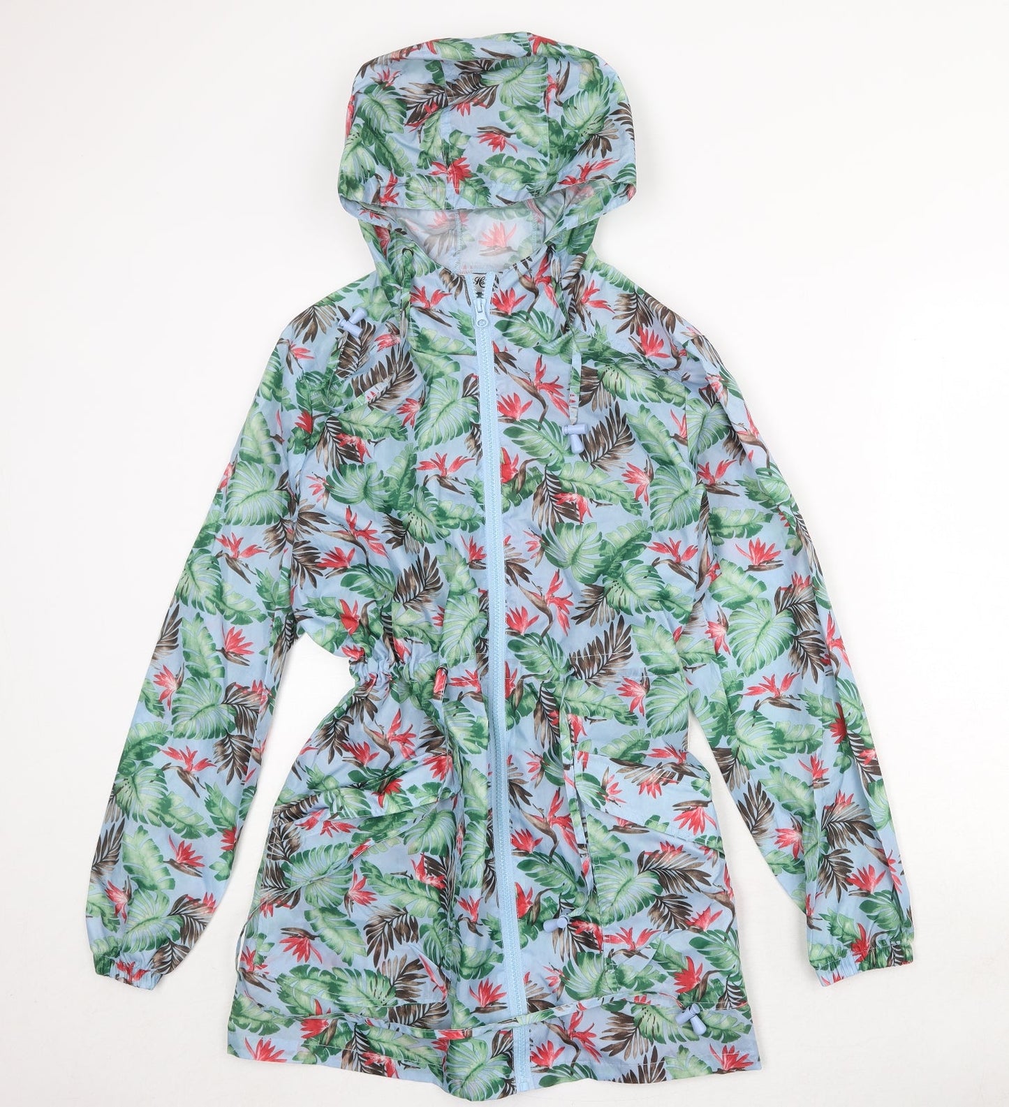 Harvey & Jones Womens Blue Geometric Rain Coat Coat Size 12 Zip