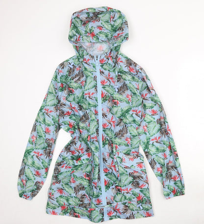 Harvey & Jones Womens Blue Geometric Rain Coat Coat Size 12 Zip
