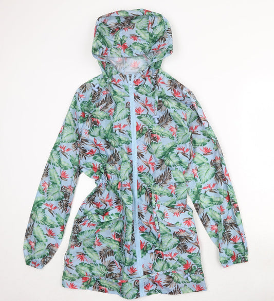Harvey & Jones Womens Blue Geometric Rain Coat Coat Size 12 Zip