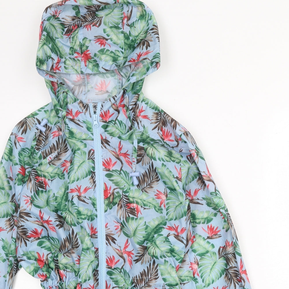 Harvey & Jones Womens Blue Geometric Rain Coat Coat Size 12 Zip