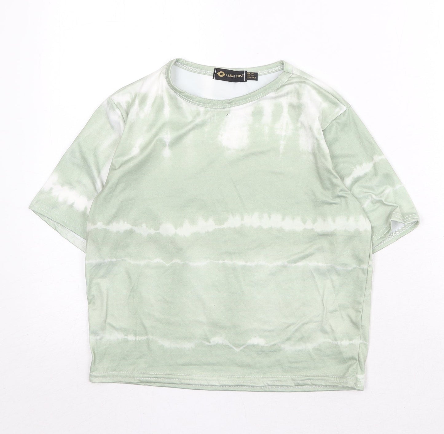 I SAW IT FIRST Womens Green Polyester Basic T-Shirt Size 14 Round Neck - Tie Dye