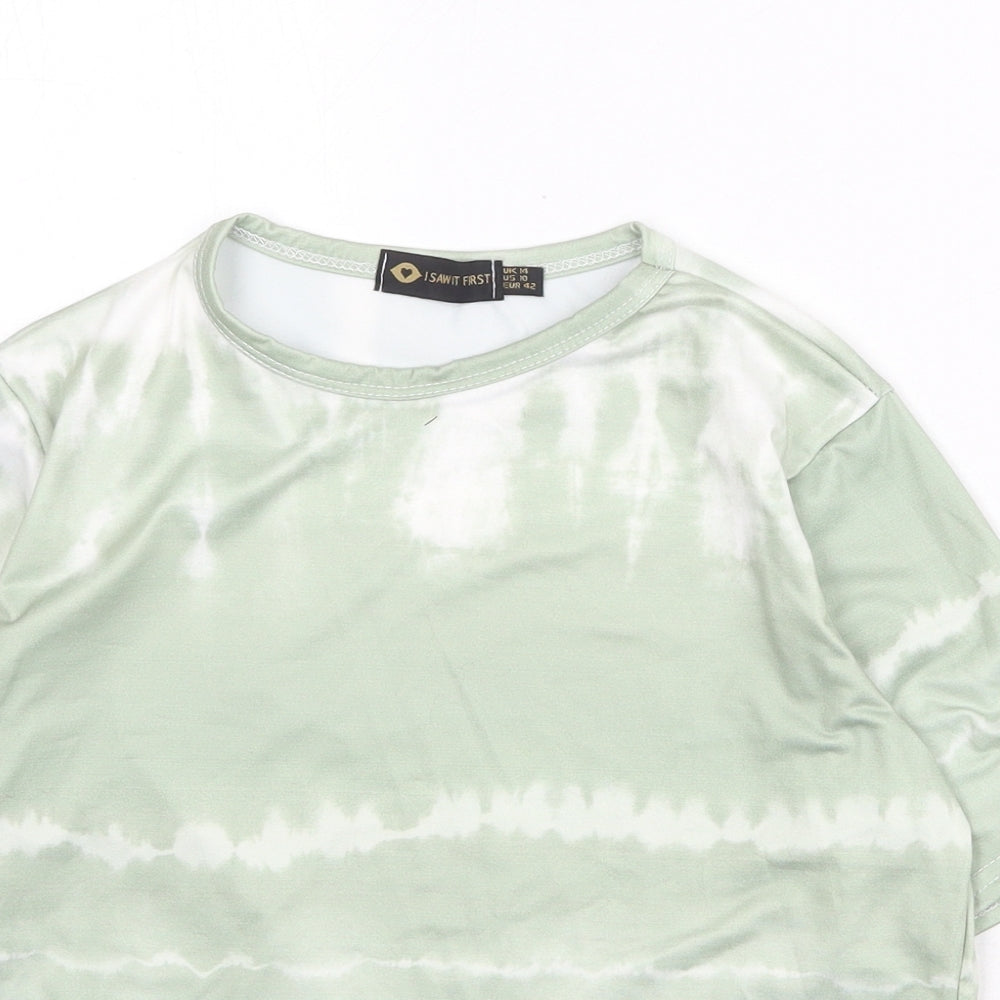 I SAW IT FIRST Womens Green Polyester Basic T-Shirt Size 14 Round Neck - Tie Dye