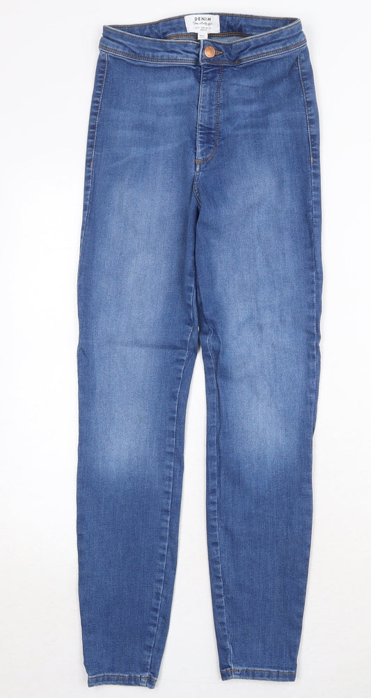 Miss Selfridge Womens Blue Cotton Straight Jeans Size 10 Regular Zip
