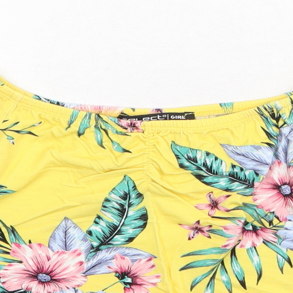 Select Girls Yellow Floral Viscose Basic T-Shirt Size 10-11 Years Off the Shoulder Pullover