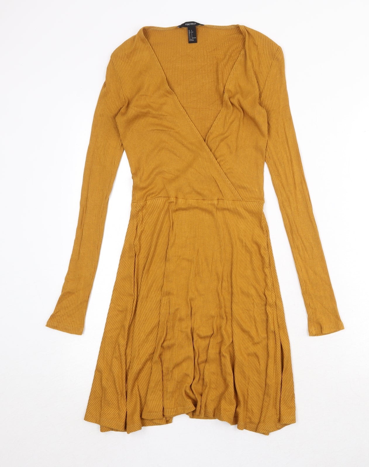 FOREVER 21 Womens Yellow Polyester A-Line Size S V-Neck Pullover