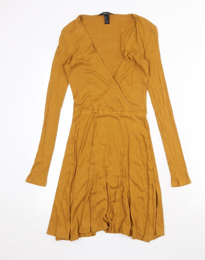 FOREVER 21 Womens Yellow Polyester A-Line Size S V-Neck Pullover