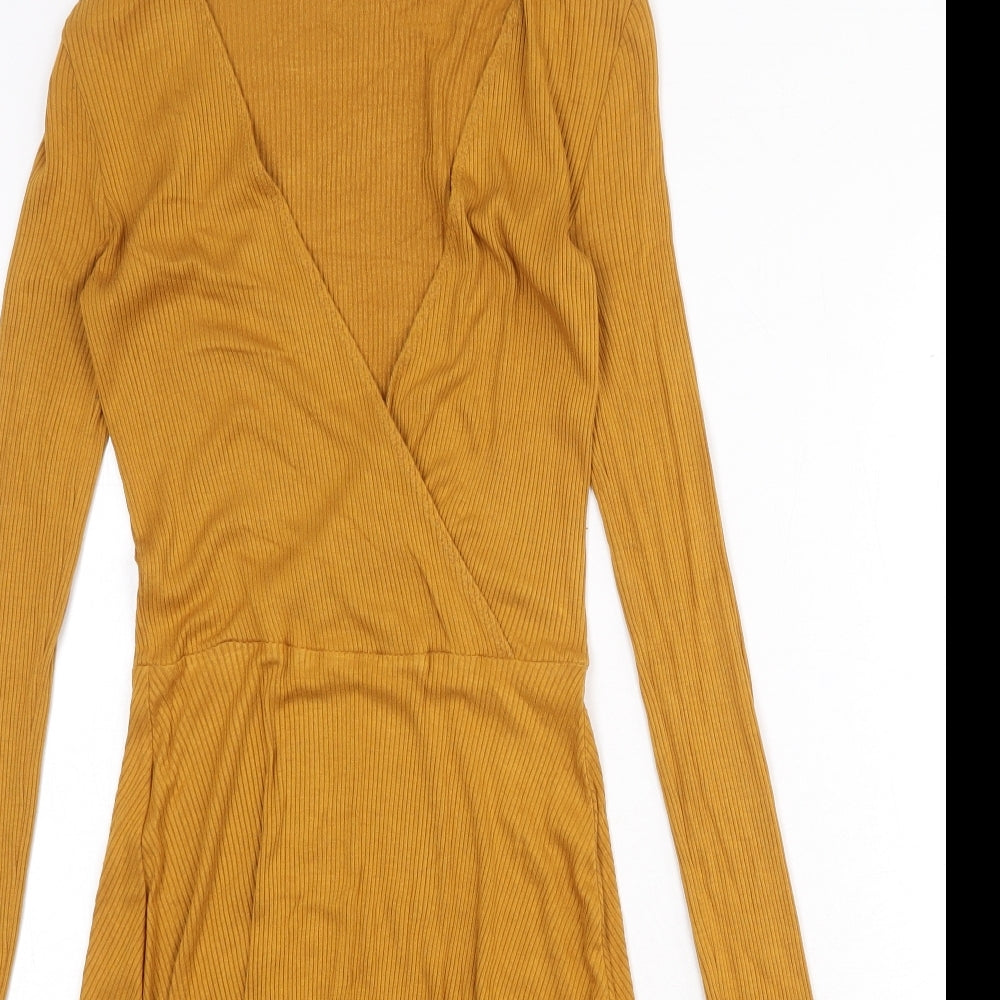 FOREVER 21 Womens Yellow Polyester A-Line Size S V-Neck Pullover