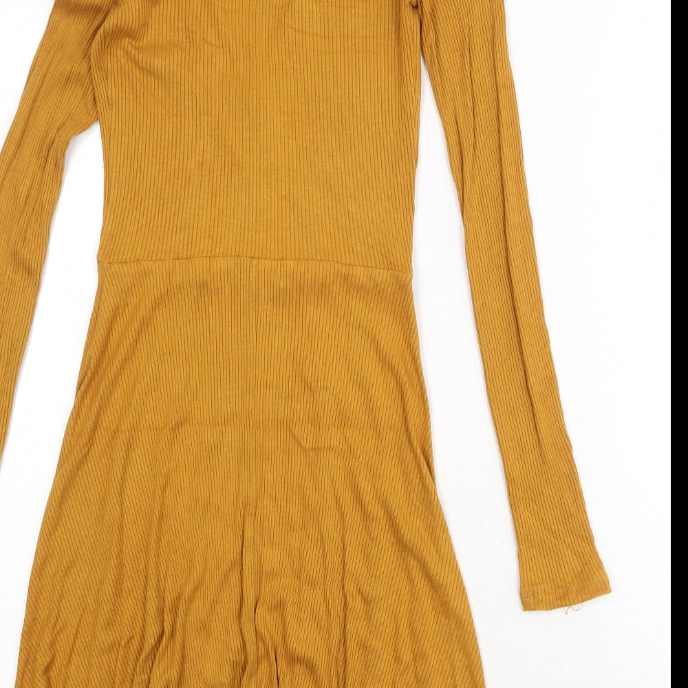 FOREVER 21 Womens Yellow Polyester A-Line Size S V-Neck Pullover