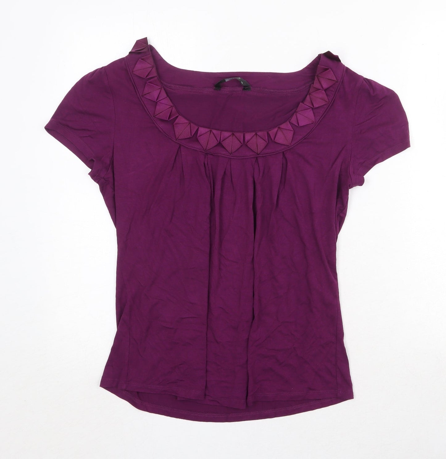 Bonmarché Womens Purple Viscose Basic Tank Size 14 Boat Neck - Pleat Neckline Detail