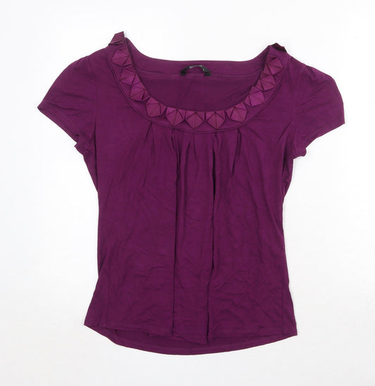 Bonmarché Womens Purple Viscose Basic Tank Size 14 Boat Neck - Pleat Neckline Detail