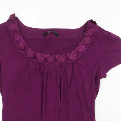 Bonmarché Womens Purple Viscose Basic Tank Size 14 Boat Neck - Pleat Neckline Detail